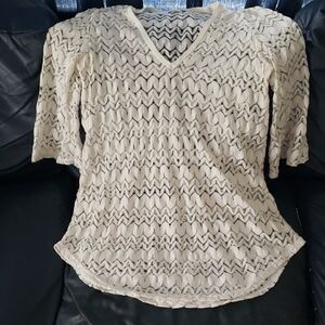 Jordan Taylor Swim Cover Up Women Large Tunic Ivory Lace Pullover 3/4 Sleeves